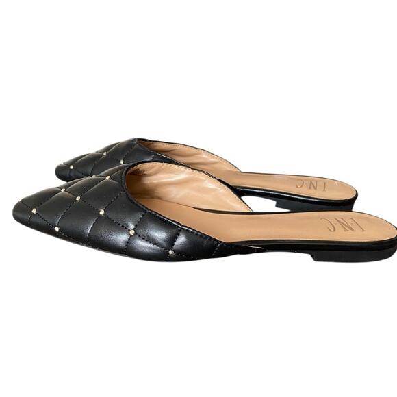 INC International Concepts Black Faux Leather Quilted Studded Mule Flats size 9 - Picture 6 of 7